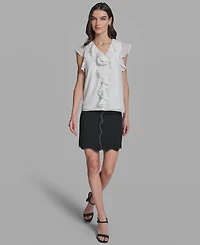 Karl Lagerfeld Paris Petite Rosette V-Neck Ruffle Top