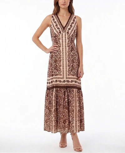 Taylor Women's Floral Print V-Neck Ruffle Hem Dress