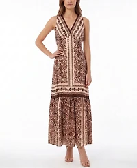 Taylor Women's Floral Print V-Neck Ruffle Hem Dress