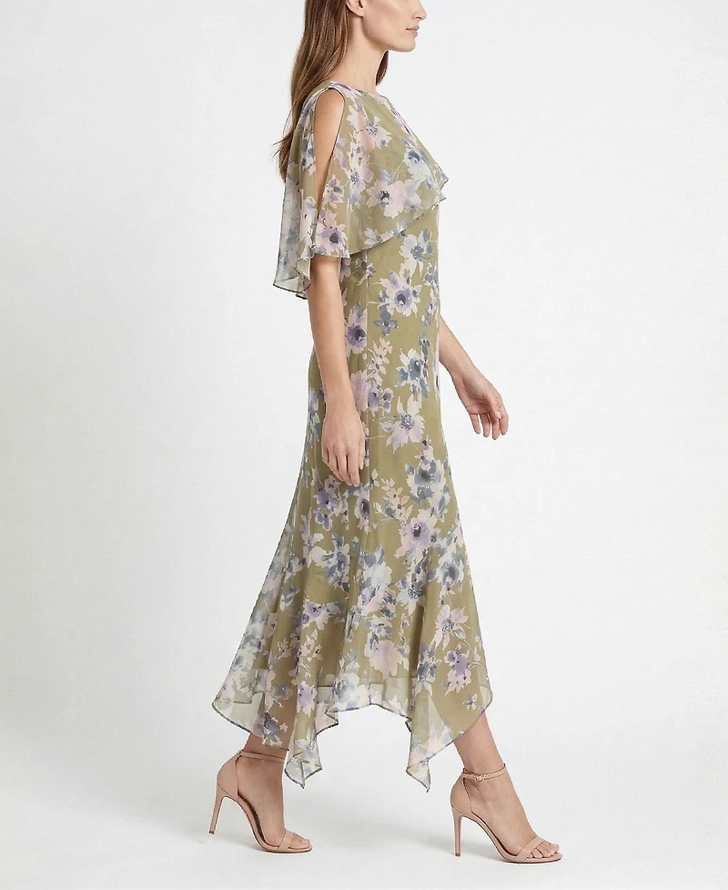Taylor Women's Floral Print Capelet Fit & Flare Crewneck Polyester Dress