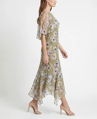 Taylor Women's Floral Print Capelet Fit & Flare Crewneck Polyester Dress