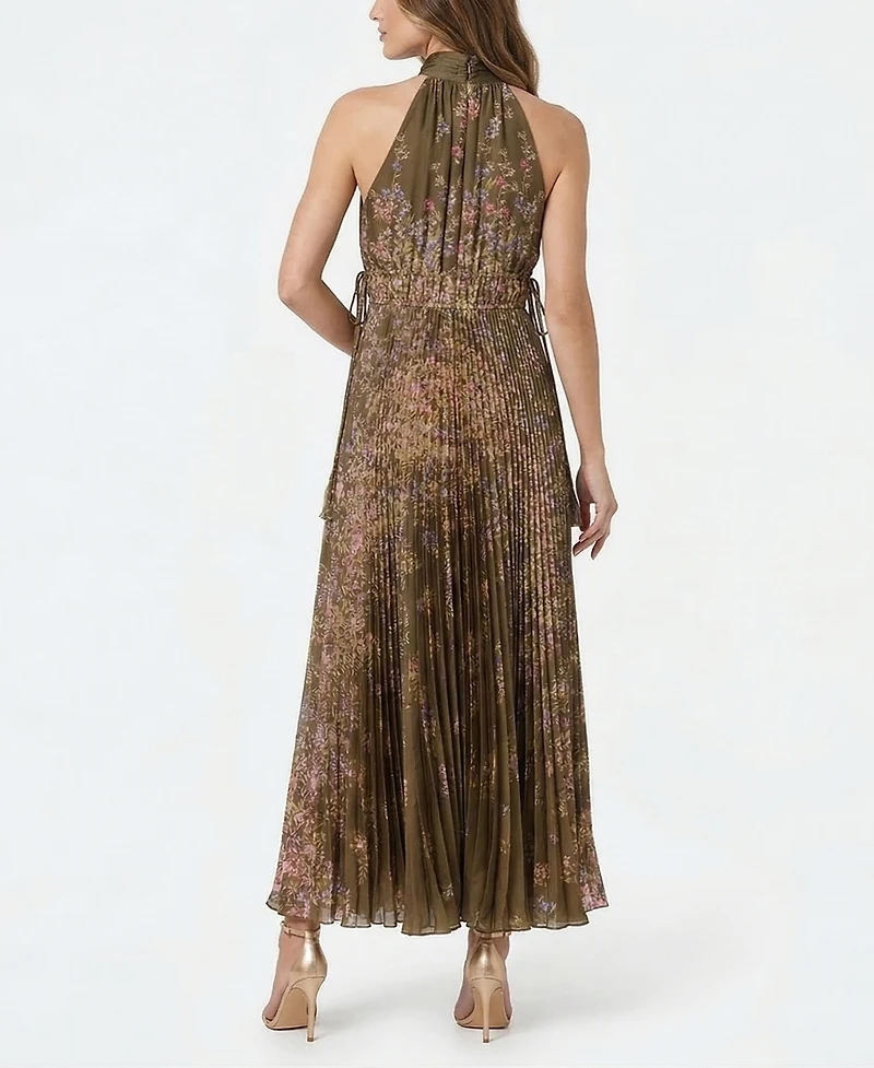 Taylor Women's Floral Pleated Mock Neck Polyester Dress