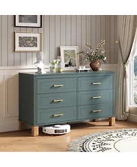 Rainsken 6-Drawer Dresser for Bedroom, 47.24'' Modern Chest of Drawers with Metal Handles and Solid Wood Legs, Storage Organizer for Living Room