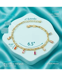 GiGiGirl 14k Gold Plated with Rainbow Multi-Color Cubic Zirconia Adjustable Birthstone Charm Bracelet