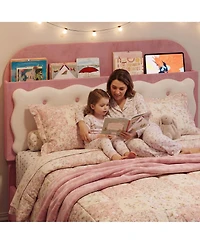 Homfan Velvet Upholstered Bed Frame with Storage Headboard, Footboard Drawer and Wood Slats, Box Spring Not Required