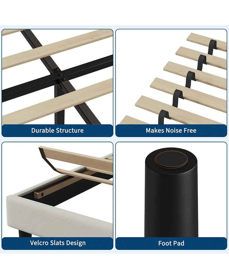 Homfan Upholstered Platform Bed Frame with Velvet Headboard, Wood Slats and Underbed Storage, Box Spring Not Required