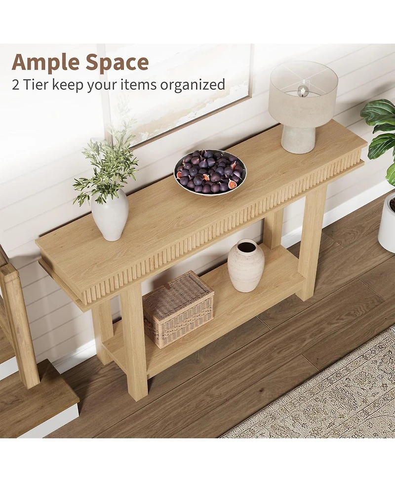 gaomon Farmhouse Fluted Console Table, 2 Tier Wooden Entryway Table with Shelf Storage, Rectangular Narrow Sofa Table Behind Couch, Entry Table