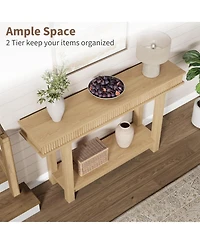 gaomon Farmhouse Fluted Console Table, 2 Tier Wooden Entryway Table with Shelf Storage, Rectangular Narrow Sofa Table Behind Couch, Entry Table