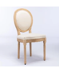 sumyeg French Style Solid Wood Frame Dining Chair with Linen Fabric Back Set of 2