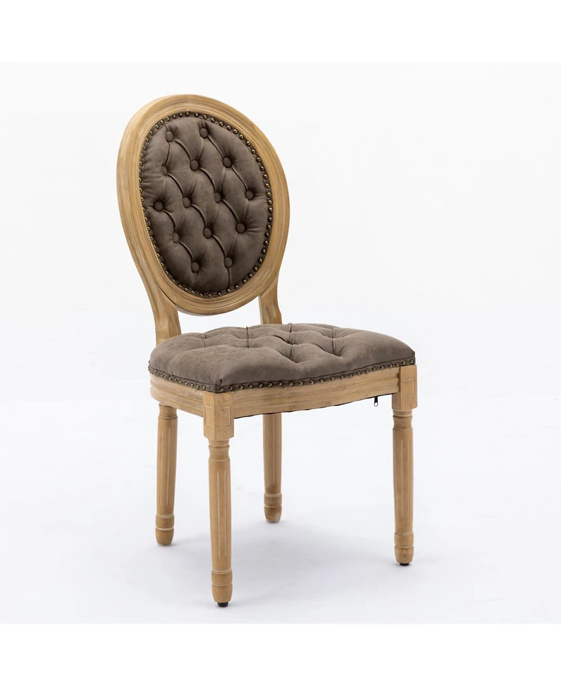 sumyeg French Style Solid Wood Frame Dining Chair with Pu Leather Upholstery and Nailhead Trim Set of 2