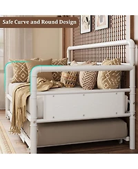 Homfan Twin Metal Daybed Frame with Metal Slats, Round Armrests and Underbed Storage, 78.2 x 41.6 x 41.5