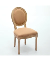 sumyeg French Style Solid Wood Frame Dining Chair with Linen Fabric Back Set of 2