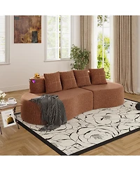 Rainsken Modern 3-Seater Curved Modular Sofa, Half Moon Shaped Chenille Couch with Dual Cup Holders and Storage Side Pockets for Home Use