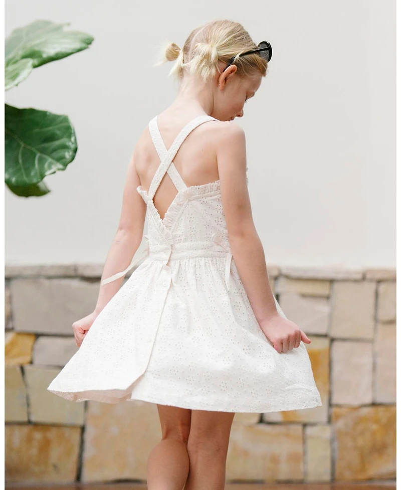 Hope & Henry Toddler Girls and Organic Ruffle Edge Eyelet Apron Dress