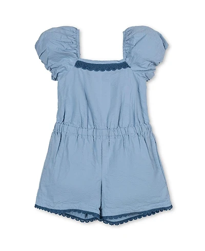 Hope and Henry Little Big Girls' Organic Puff Sleeve Seersucker Romper