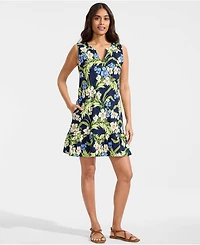 Lands' End Women's Sleeveless Cotton Jersey Notch Neck Flounce Dress