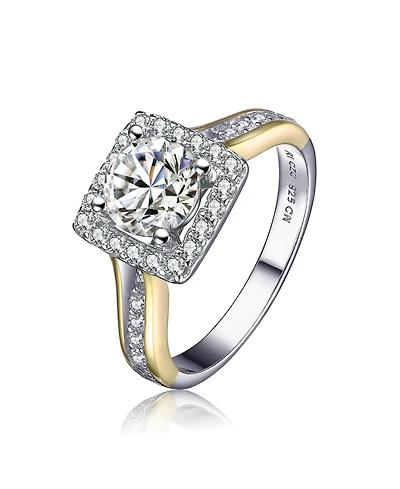 Genevive Two-Tone with Clear Cubic Zirconia Halo Ring