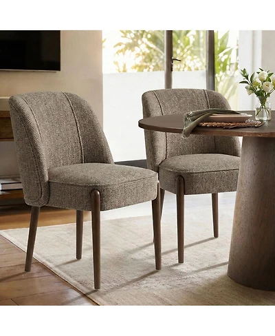 Maison Boucle Soft Fabric Dining Chairs Set of 2, Solid Wood Legs, Thick Seat