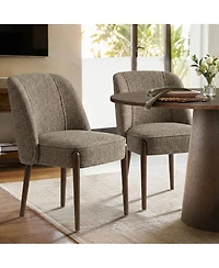 Maison Boucle Soft Fabric Dining Chairs Set of 2, Solid Wood Legs, Thick Seat