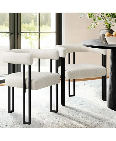 Maison Boucle Modern Upholstered Dining Chairs Set of 2, Metal Legs, Armchair
