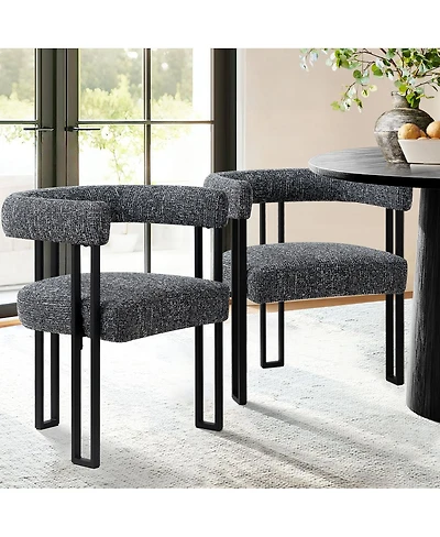 Maison Boucle Modern Upholstered Dining Chairs Set of 2, Metal Legs, Armchair