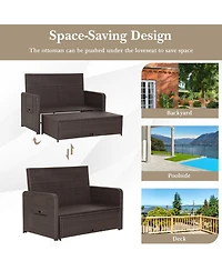 Gouun Outdoor Rattan Daybed Loveseat with 4-Position Backrest and Retractable Side Trays