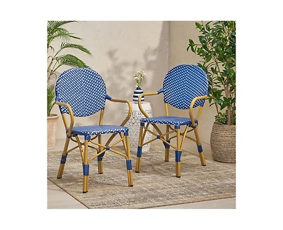 sumyeg French Style Outdoor Accent Chairs with Rattan and Bamboo Print Aluminum Frame(Set of 2
