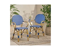 sumyeg French Style Outdoor Accent Chairs with Rattan and Bamboo Print Aluminum Frame(Set of 2
