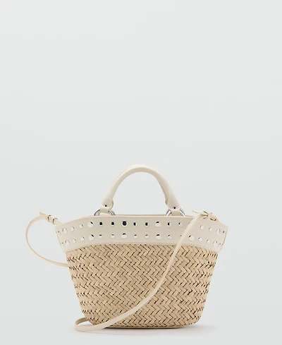 Mango Women's Studs Raffia Handbag