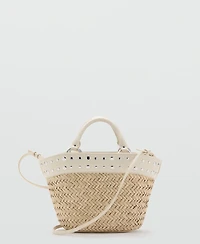 Mango Women's Studs Raffia Handbag