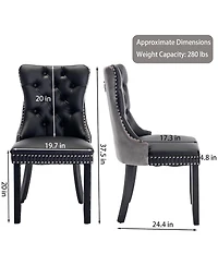 Rainsken Dining Chairs Set of 2, Modern Pu and Velvet Upholstered Kitchen with Wood Legs, Nailhead Trim Button Design for Room