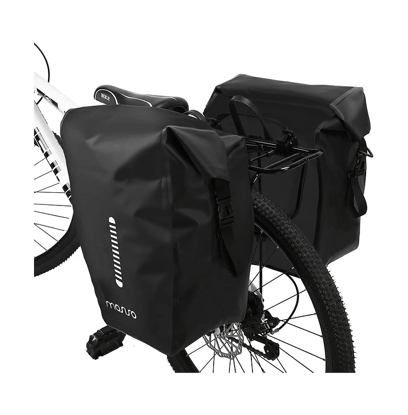 Aoligeijs Bike Panniers 2 Pack, 18L Waterproof Rear Rack Bicycle Bags with Roll Top Closure, Reflective Strips and Shoulder Strap for Commuting Travel