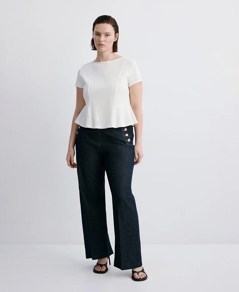 Mango Women's Side Buttons Wide-Leg Jeans