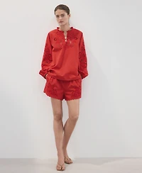 Mango Women's Lace Accents Embroidered Shorts