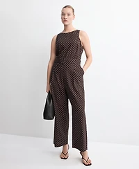 Mango Women's Polka-Dot Belted Linen Jumpsuit