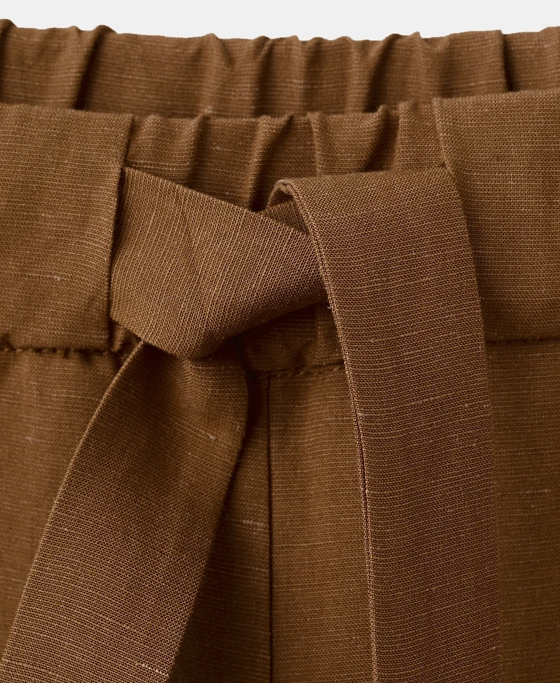 Mango Women's Elastic Waistband Linen Suit Pants