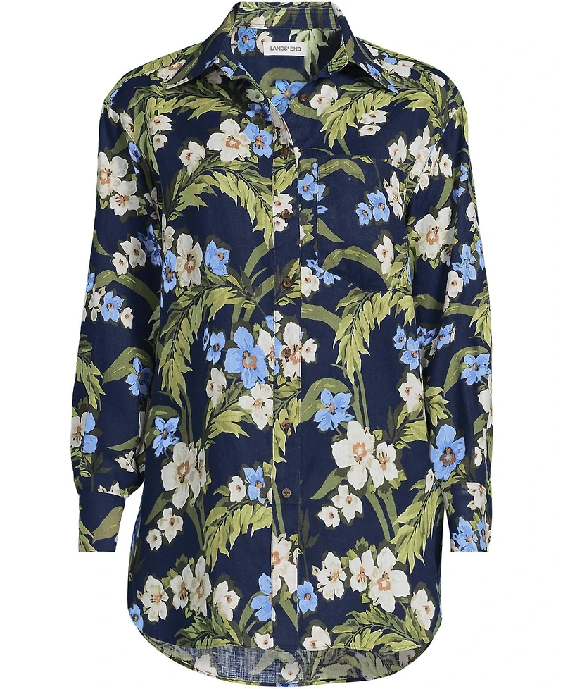 Lands' End Plus Linen Oversized Button Front Shirt