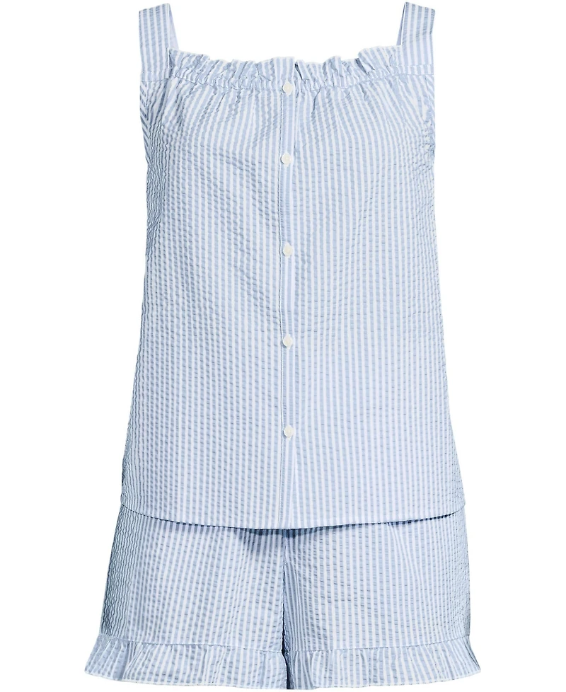 Lands' End Women's Seersucker 2 Piece Pajama Set - Tank and Shorts