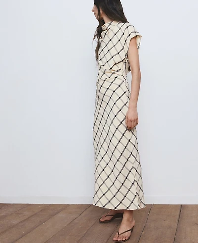 Mango Women's Draped Neckline Checked Dress