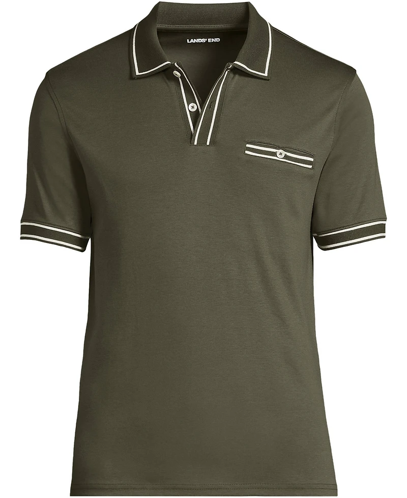 Lands' End Men's Short Sleeve Tipped Welt Pocket Performance Supima Polo