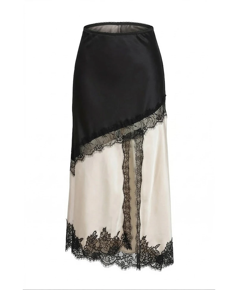 Modenaire Women's Lace-Trim Asymmetric Satin Midi Skirt