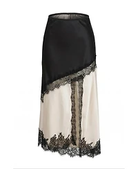 Modenaire Women's Lace-Trim Asymmetric Satin Midi Skirt
