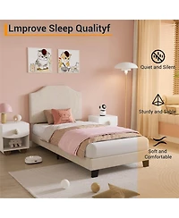 Homfan Modern Corduroy Headboard Bed Frame for Kids - Sturdy, Noise-Free Platform, No Box Spring Needed Easy Assembly Ideal Boys and Girls