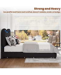 Homfan Boucle Upholstered Bed Frame with 2 Storage Drawers, Led Headboard and Wood Slats
