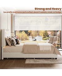 Homfan Boucle Upholstered Bed Frame with 2 Storage Drawers, Led Headboard and Wood Slats