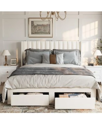Homfan Bed Frame With 2 Storage Drawers Velvet Upholstered Platform Bed No Box Spring Needed Noise Free Easy Assembly