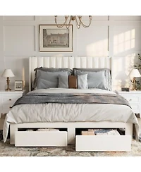 Homfan Bed Frame With 2 Storage Drawers Velvet Upholstered Platform Bed No Box Spring Needed Noise Free Easy Assembly