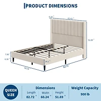 homfan Upholstered Platform Bed Frame - 52" Velvet Tufted Wingback Headboard, Vertical Channel Design, Wooden Slat Support