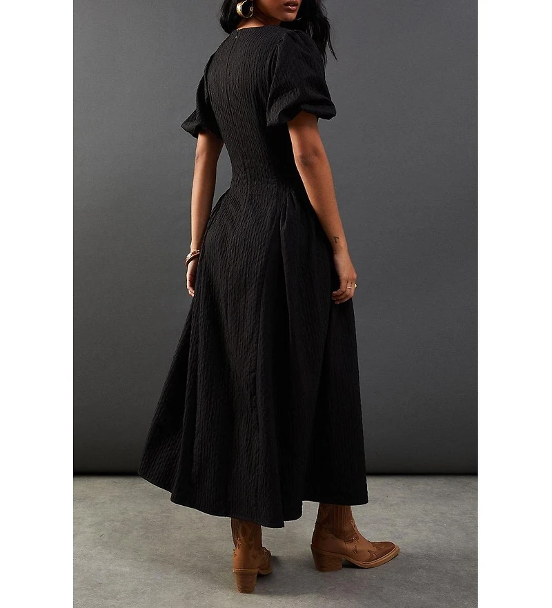 Warehouse Women's Seersucker Puff Sleeve Midi Dress
