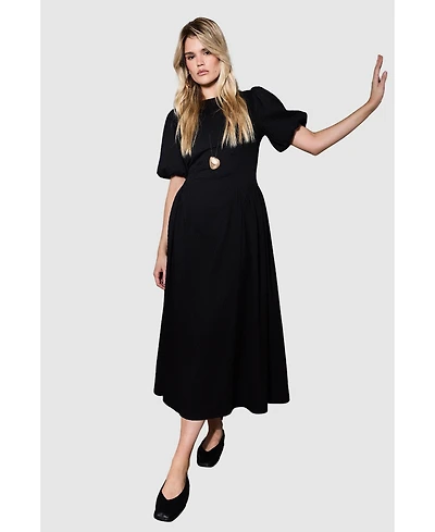 Warehouse Women's Seersucker Puff Sleeve Midi Dress